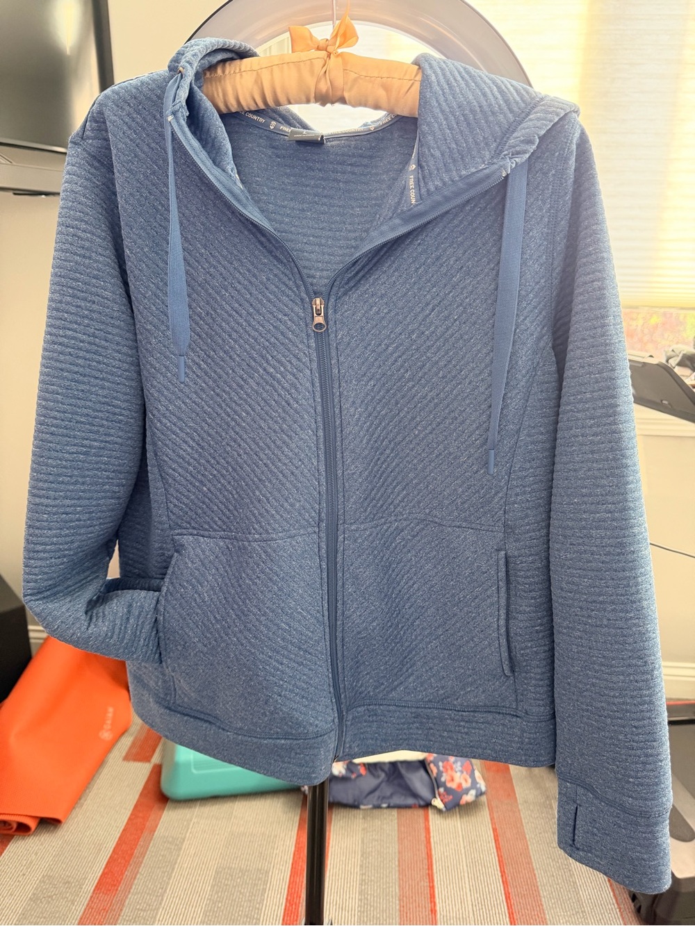Free Country Women’sFull-Zip Hooded Sweatshirt Horizontal Ribbing Pockets Size L